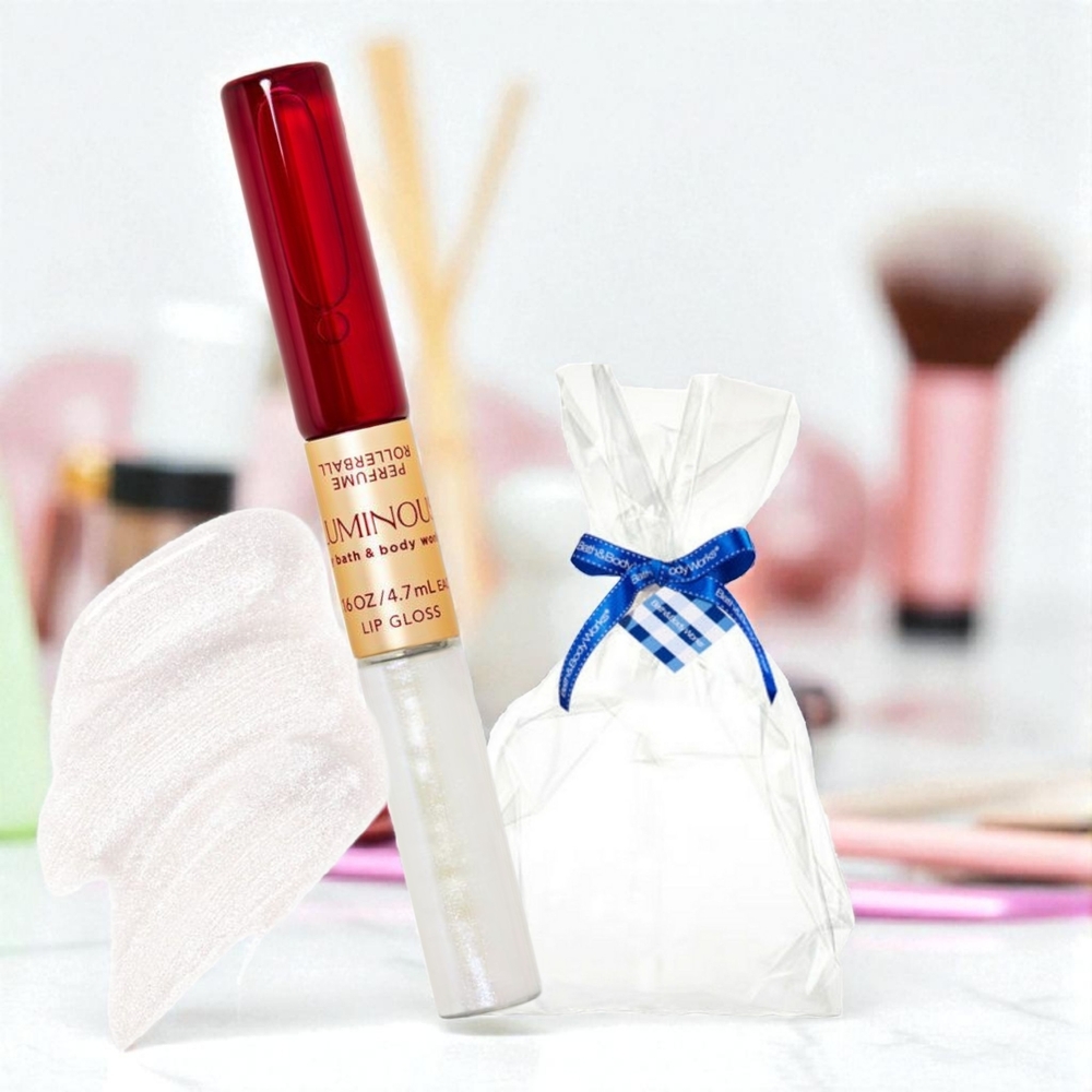 Bath & Body Works Luminous Red roll-on & Lip Gloss & Gift Bag